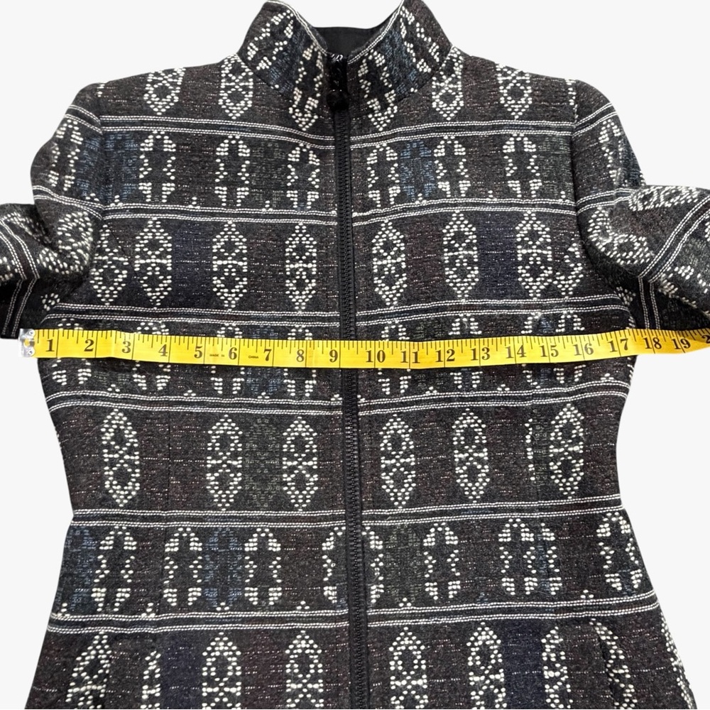 Akris Punto Wool Blend Zip Front Coat Charcoal Ivory‎ Blue Pattern Sz 6 - Picture 8 of 15